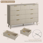 CARPETNAL Fluted 9 Drawer Dresser for Bedroom, 55" Wide Wooden Chest of Drawers with Rounded Corners, Gold Handles, Modern Storage Organizer for Bedroom, Hallway (Beige)