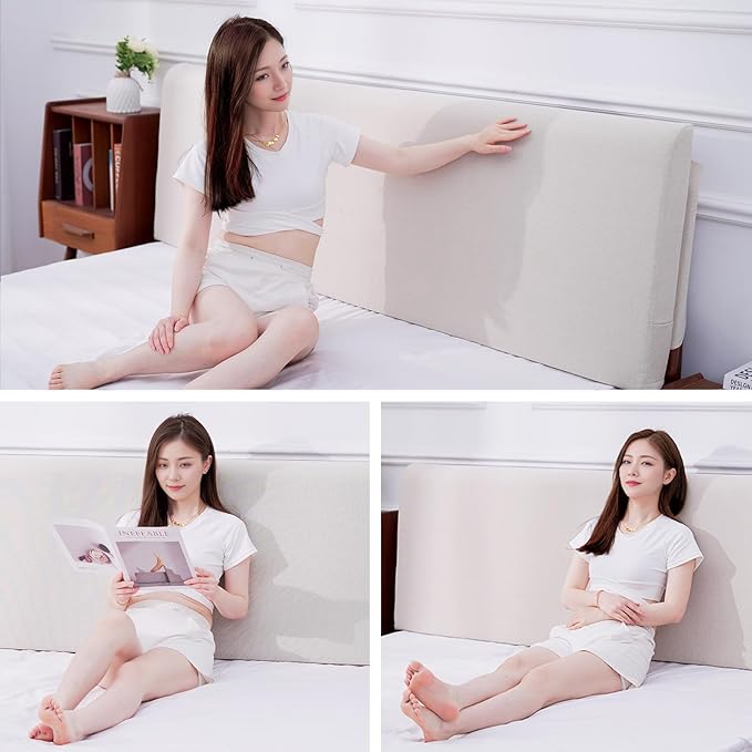 Upholstered Full Headboard, No Tools Needed, Wall Mounted Headboard with Removeable Washable Linen, Multi-Functional Backrest (Beige)