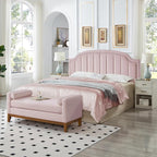 24KF Velvet Fabric Upholstered King/California King Headboard with Nail Trims, Modern Vertical Channel Design with Curved King Headboard, 6052-K-Pink