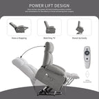 Oversized Power Lift Recliner Chair for Elderly, Big and Tall Lift Chair with Massage and Heat for Living Room, Fabric Electric Recliner Chairs with 4 Side Pockets, USB Charge Port,Grey