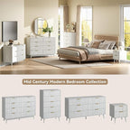 CARPETNAL Fluted 8 Drawer Dresser for Bedroom, 55" Wide Wooden Chest of Drawers with Rounded Corners, Gold Handles, Modern Storage Organizer for Bedroom, Hallway(White)