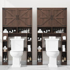 Vabches Over The Toilet Storage Cabinet, Farmhouse Storage Cabinet Over Toilet with 2 Barn Doors ，Toilet Paper Holder Stand，Home Space-Saving Toilet Rack, for Laundry, Restroom, Bathroom.Espresso.