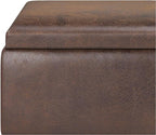 SIMPLIHOME Owen 34 inch Wide Mid Century Modern Rectangle Coffee Table Storage Ottoman Distressed Chestnut Brown/Flip Over Tray top