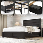 AMERLIFE Farmhouse Queen Size Bed Frame with 49" Tall Headboard, Platform Bed with Natural Wood Grain, No Box Spring Needed/Noise Free, Black