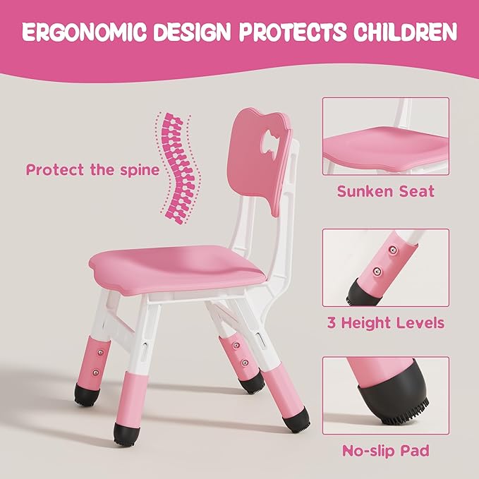 Brelley Kids Table and 2 Chairs Set, Height Adjustable Toddler Desk 31.5" L x 23.6" W and Chair Set, Graffiti Desktop, Classroom/Daycare/Home, Children Multi-Activity Table for Ages 2-8