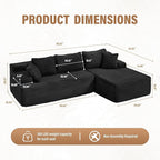 Hobestluk Modular Sectional Couch Sofa,96" Boneless Couches for Living Room, Memory Foam Sectional Couch with Oversized Chaise,L-Shape Couches (Black, Right Facing)