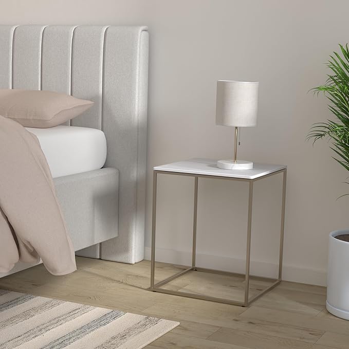 SIMPLIHOME Kline Modern 18 inch Wide Metal Accent Side Table in White, Gold for the Living Room and Bedroom