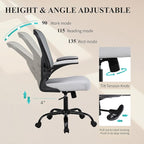 Flysky Ergonomic Office Chair, Mesh Home Office Desk Chair with Flip-up Arms and Lumbar Support, Height Adjustable, Swivel, Gray