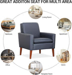 Lohoms Faux Leather Accent Chair for Living Room, Mid-Century Modern Comfy Reading Leisure Chairs for Bedroom, Upholstered Armchair for Apartment/Office/Waiting Room, Wood Legs, Dark Blue
