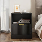 3-Piece Modern Bedroom Furniture Set, Wide 7-Drawer Dresser & 1-Drawer Nightstands Set of 2, Natural Wood Dresser and Nightstand Sets for Bedroom, Hallway, Black