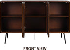 NTC Veil Modern Sideboard with 3 Doors, Buffet Cabinet with Vertical Groove Design and Metal Legs, Storage Cabinet for Living Room, and Hallway, Effortless Assembly - Dark Walnut