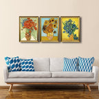 Wieco Art Framed 3 Panels Wall Art of Vincent Van Gogh Paintings Red Poppies and Daisies Sunflower Irises in Vase Canvas Prints for Wall and Home Decorations Bronze Gold Frame