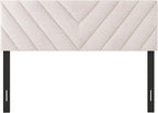 KOMFOTT Linen Fabric Upholstered Headboard for Full/Queen Size Bed, Rectangular Headboard with Solid Wood Legs & Adjustable Width, Padded Full/Queen Bed Headboard, Easy Assembly, Beige