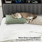 VINGLI Full Size Headboard Only, Adjustable Upholstered Headboard with 3 Tier Shelves and Pegboard with Charging Stations and LED Lights, Modern Bed Headboard with Storage for Bedroom Decor