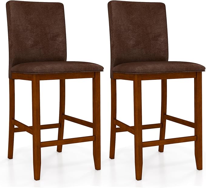 COSTWAY Counter Barstools Set of 2, 26 Inch Counter Height Stools with Upholstered Seat & Backrest, Armless High-Top Chairs with Rubberwood Legs for Kitchen Island, Dining Room, Pub