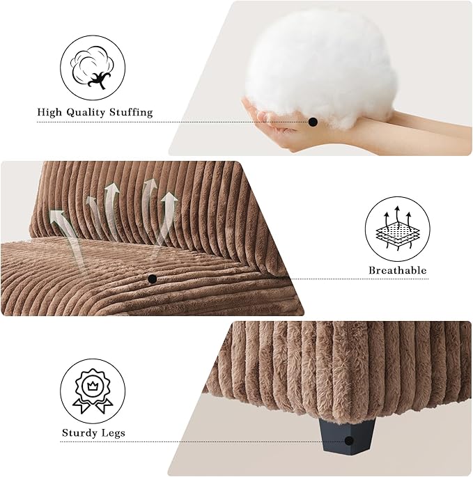 Modular Sectional Sofa, Convertible U Shaped Couch with Chaise Ottoman, Deep Seat Cloud Sectional Couch, 6 Seat Comfy Modular Sofa for Living Room, Office, Apartment, Brown