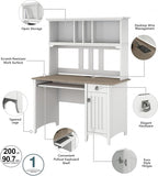 Bush Furniture Salinas Computer Desk with Hutch | Study Table with Drawers, Cabinets & Pullout Keyboard/Laptop Tray | Modern Home Office Desk in Pure White and Shiplap Gray | Work Desk with Storage