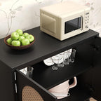 Rattan Storage Cabinet, 2-Door Buffet Cabinet with Storage in Black, Adjustable Shelf, Elegant Rattan Door Sideboards for Stylish Home Organization 31.5" Black Set 2