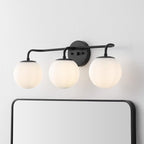 JONATHAN Y JYL3536B Louis Parisian Globe 25" 3-Light Metal/Frosted Glass Modern Contemporary LED Vanity Light Midcentury, Glam, Transitional, Bathroom, Powder Room, Dressing Room, Bedroom, Black