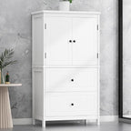 Tall Storage Cabinet, Bathroom Floor Freestanding Storage Cabinet with 2 Doors and 2 Drawers for Bathroom, Office, Living Room, White