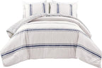 Lush Decor Farmhouse Stripe Reversible Cotton Comforter Set, 3 Piece Set, Full/ Queen, Navy - Cozy Farmhouse Bedding Set - Rustic Decor - Striped Comforter - Modern Farmhouse Bedroom Decor