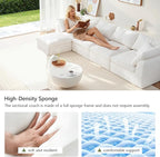 138" Boneless Cloud Couch Modular Sectional Sofa with Deep Seat for Living Room, L Shape Couch with Ottoman, Snowflake Cloth and 40D Memory Sponge，2 Throw Pillows (White, 4 Seater+1 Ottoman)
