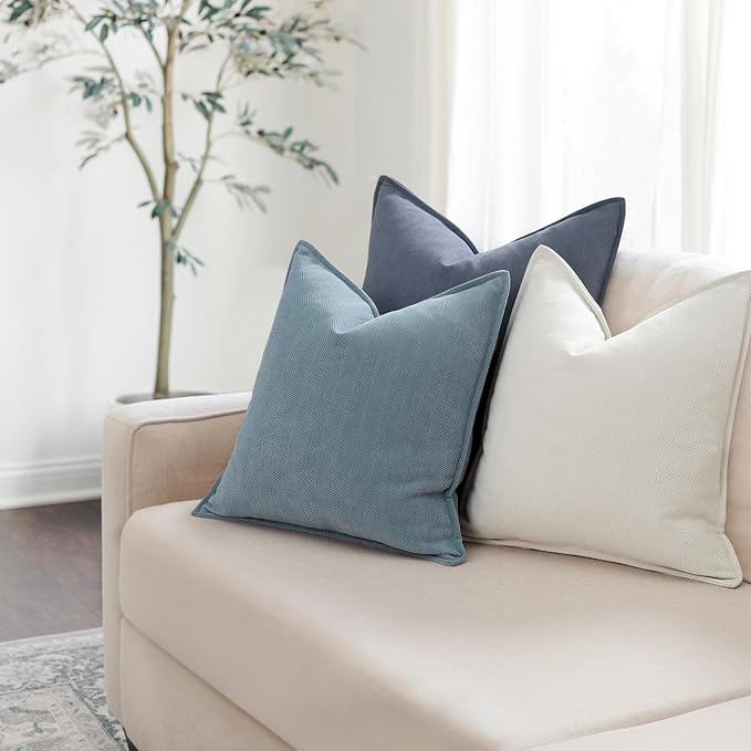 ZWJD Dusty Blue Pillow Covers 20x20 Set of 2 Chenille Throw Pillow Covers with Elegant Design Soft and Luxurious Decorative Throw Pillows for Couch, Bed, and Home Decor