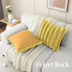 FUTEI Mustard Yellow Decorative Throw Pillow Covers 24x24 Inch Set of 2, Square Soft Faux Rabbit Fur Big Striped Pillow Sham,Home Decor for Couch Sofa Bed Living Room