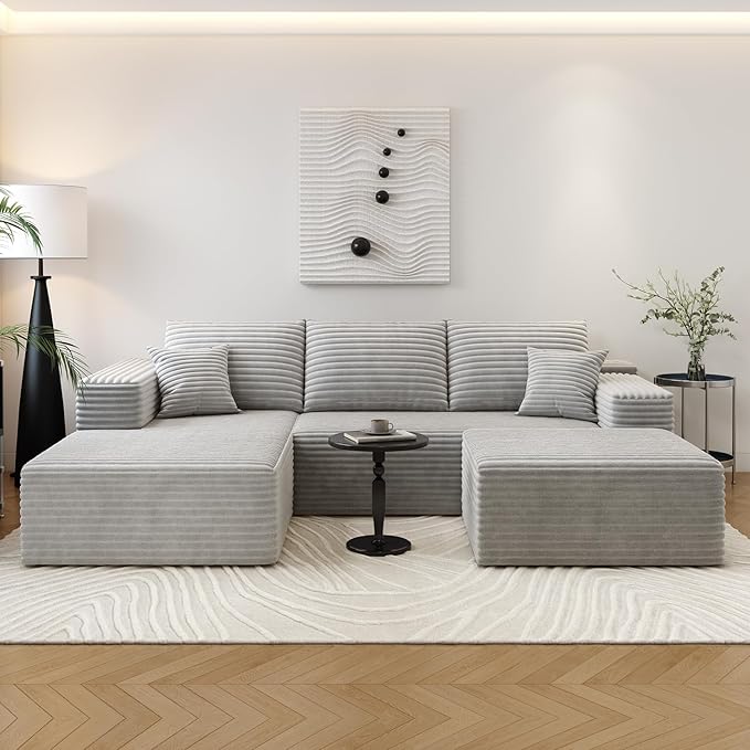 107.5" Cloud Sectional Couch with 1 Ottoman,Modern Modular Sofa with Deep Seat, Comfort U Shaped Sofa Couches for Living Room Bedroom Apartments,No Assembly Required, (Grey,Left Facing Chaise)