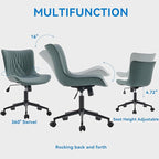 YOUNIKE Office Chair Armless Desk Chair with Wheels, Home Office Computer Task Chair, Modern Faux Leather Upholstered Vanity Chair, Adjustable Swivel Rolling Office Chairs, Greyishgreen