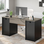 Bestier 59” Executive Desk with 2 Drawers, Computer Desk with Storage Cabinet, Industrial Wood Desk with File Drawer, Keyboard Tray & 2 Pedestals for Home Office & Studio, Gray