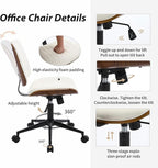 Small Home Office Chair - Armless Mid Back Desk Chair with 360° Swivel and Wheels, PU Upholstered Height Adjustable Modern Walnut Computer Chair for Home, Office Meeting Room - Black