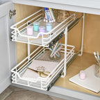 Household Essentials Glidez Multipurpose Powder-Coated Steel Pull-Out/Slide-Out Storage Organizer with Plastic Liners 2-Tier Dual-Slide Design, White
