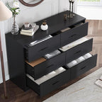 LIDYUK Black Dresser for Bedroom, 6 Drawer Dressers & Chests of Drawers, Modern Wood Dresser, 48 Inches Wide Chest of Drawers for Bedroom, Hallway, Living Room