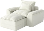 Hobestluk Cloud Single Sofa with Ottoman Memory Foam Couch with Deep Seat L Shaped Sofa with Removable Cover Large Couch for Living Room (Beige, Single Sofa with One Ottoman)