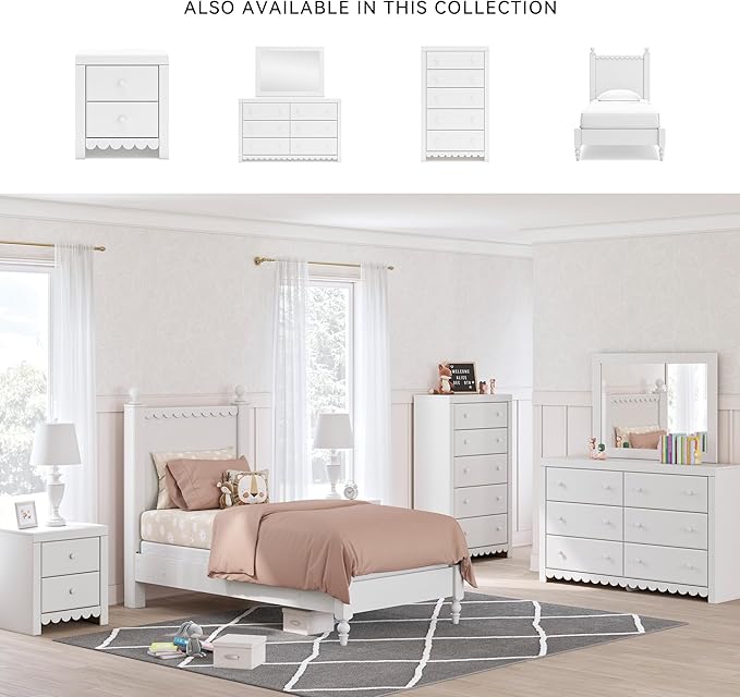 Signature Design by Ashley Mollviney Coastal 5-Drawer Chest of Drawers with Safety Stop and Scalloped Detailing, White