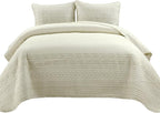 Lush Decor Hygge Geo Pattern Striped 3 Piece Quilt Bedding Set, King, Ivory