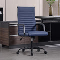Office Chair, Ergonomic Executive Conference Room Chairs, Ribbed Leather Desk Chair with Lumbar Support, Adjustable Height Mid-Back Swivel Chair with Padded Seat and Square Tube Armrests