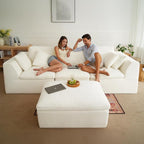 144" Cloud Sectional Couches for Living Room, Convertible U-Shape Couch with Ottoman, 6 Seater Modular Sectional Sofa,Beige Chenille