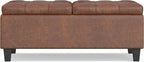 SIMPLIHOME Ellis 36 inch Wide Contemporary Square Coffee Table Storage Ottoman in Distressed Saddle Brown Vegan Faux Leather, Assembled, For the Living Room and Bedroom