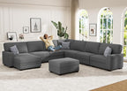 Wanderwell Oversized Modular Sectional Sofa, 9-Seater U Shaped Couches with Movable Ottoman,Corduroy Sectional Couch with Wide and Deep Seats Suitable for Living Room,Bedroom,Apartment (Grey, U-9)