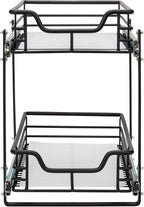 Household Essentials Glidez Multipurpose Paint-Finished Steel Pull-Out/Slide-Out Storage Organizer with Plastic Liners for Under Cabinet Use - 2-Tier Dual-Slide Design, Black