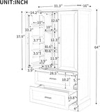 Polibi Tall Storage Cabinet with 2 Doors, 2 Drawers, 4-Tier Storage Racks of Each Door, Adjustable Shelf, Floor Free-Standing Cabinet for Bathroom, Living Room, MDF, White