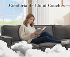 EALSON 93" Modular Sectional Sofa Comfy Cloud Couch with Ottoman Modern Convertible L Shape Couches with Wooden Legs Linen Deep Seat Couch 4-Seater Sofa for Living Room/Apartment, Grey