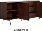 NTC Veil Large Sideboard with 2 Doors and 3 Drawers, Buffet Cabinet with Vertical Groove Design and Metal Legs, Storage Cabinet for Living Room, and Entryway, Effortless Assembly - Dark Walnut