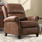 Push Back Recliner Chair Faux Leather Lounge Armchair with Rivet Decoration Wingback Single Sofa Chair with Padded Seat Solid Wood Legs for Living Room, Chocolate