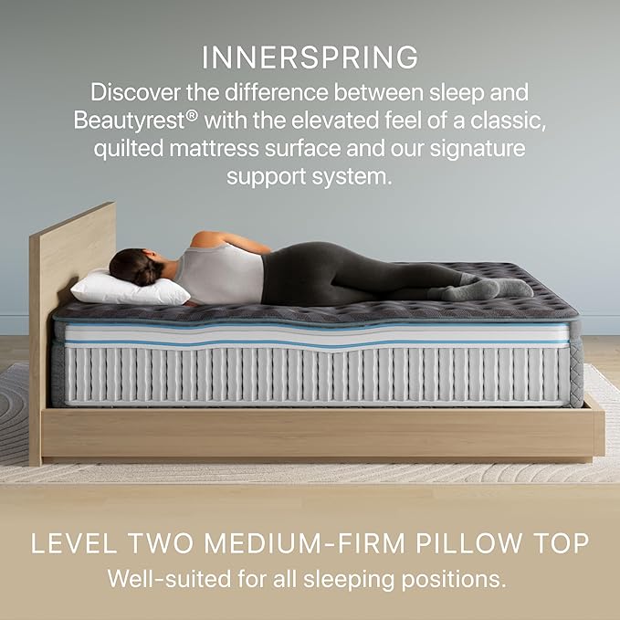 Beautyrest Days End Medium Firm Pillow Top 14.75" Mattress - Queen - Cooling Tech, Supportive Durable Pocketed Coils, Pressure Relief, Motion Separation; 100 Night Sleep Trial and 10 Year Warranty