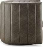 CHERS Rivet Mid-Century Modern Swivel Armchair, Channel-Tufted Faux Leather Accent Chair, 360-Degree Rotating Lounge Chair with Ergonomic Design for Living Room, Bedroom, Home Theater, Pewter