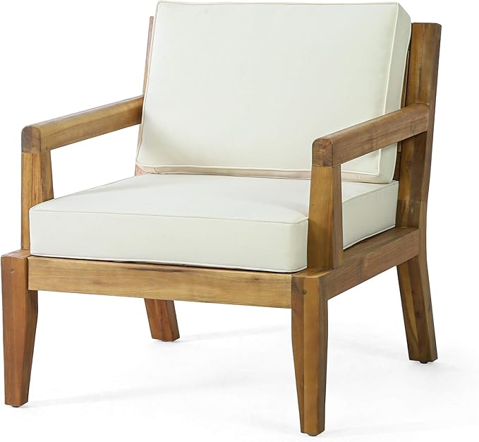 Christopher Knight Home Rossville Outdoor Club Chairs, Teak Finish + Beige
