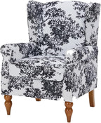 ZMAD Accent Chair, Upholstered High Back Floral Armchair Wood Legs, Comfy Wingback Reading Single Sofa Chair,Plus a Solid Wood Coffee Table for Small Spaces, Living Room, Bedroom (Antique White+Gray)